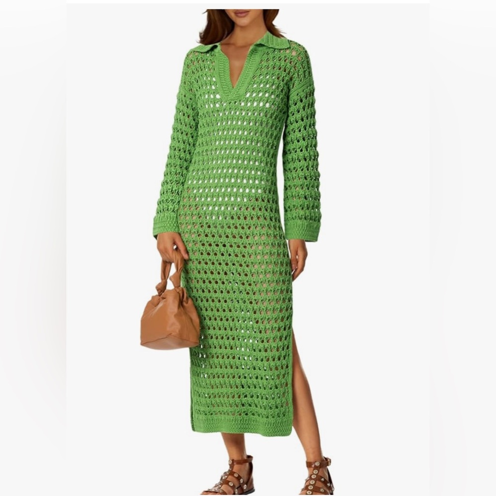 Green Crochet Swim Cover-Up Dress